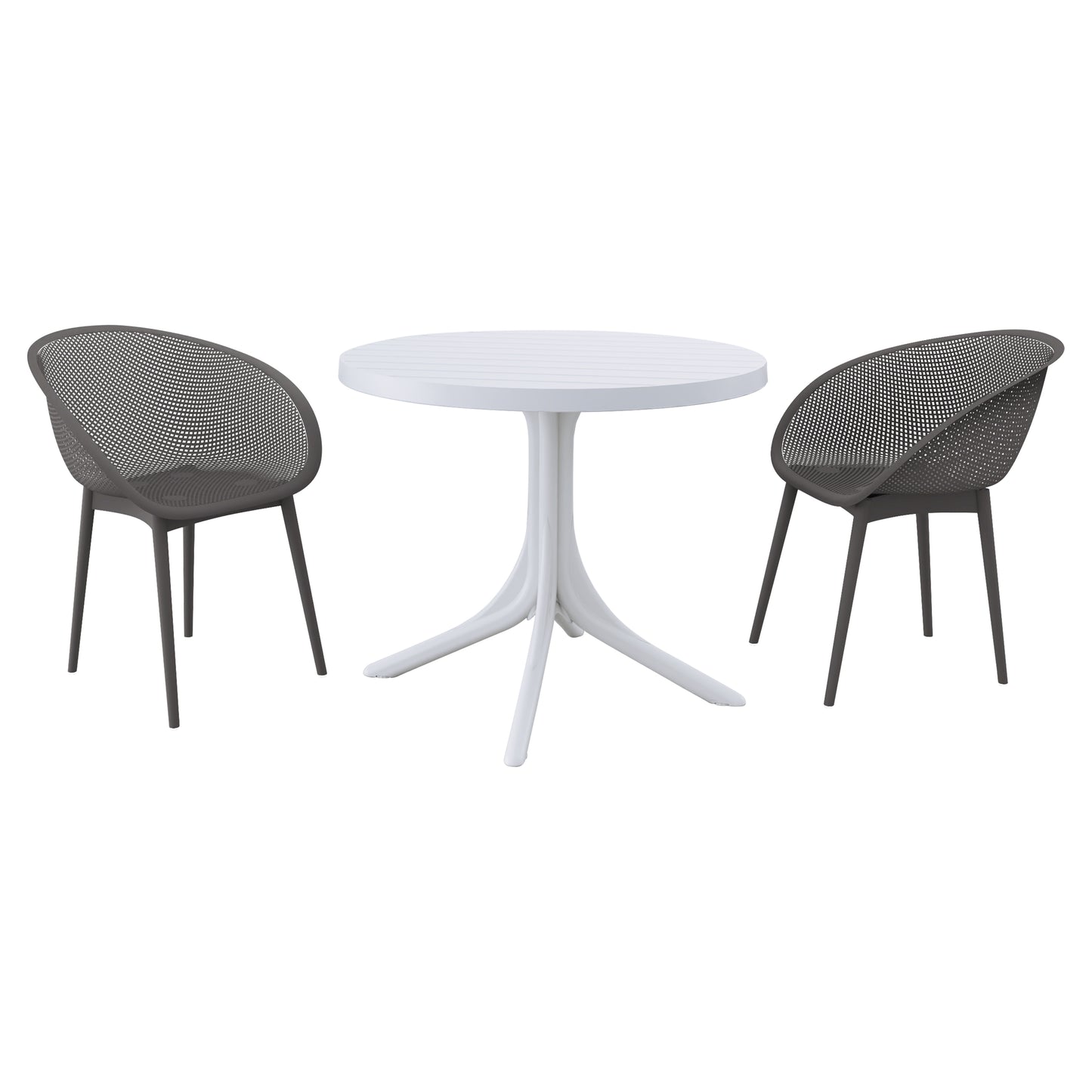 Modern Lounge Chairs with Round Table - Warm Grey & White