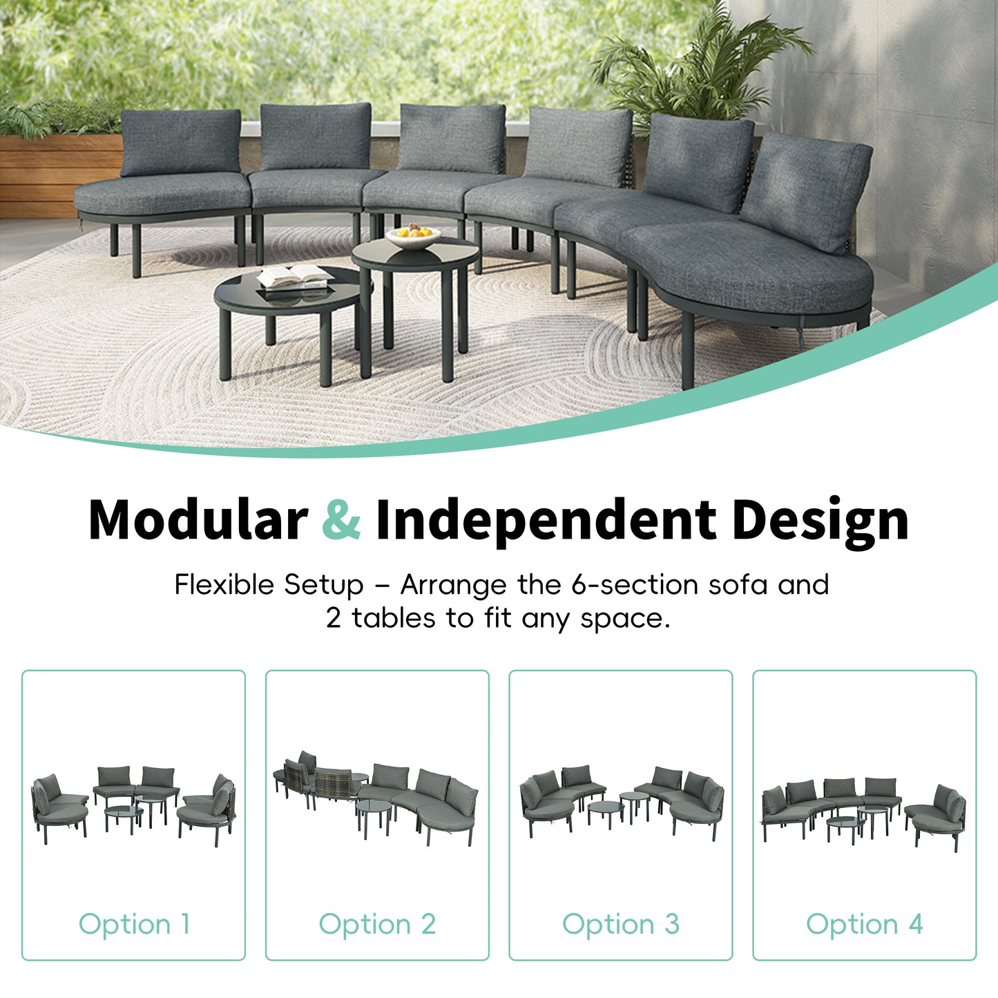 8-Piece Outdoor Sectional Sofa Set with 2 Coffee Tables - Gray