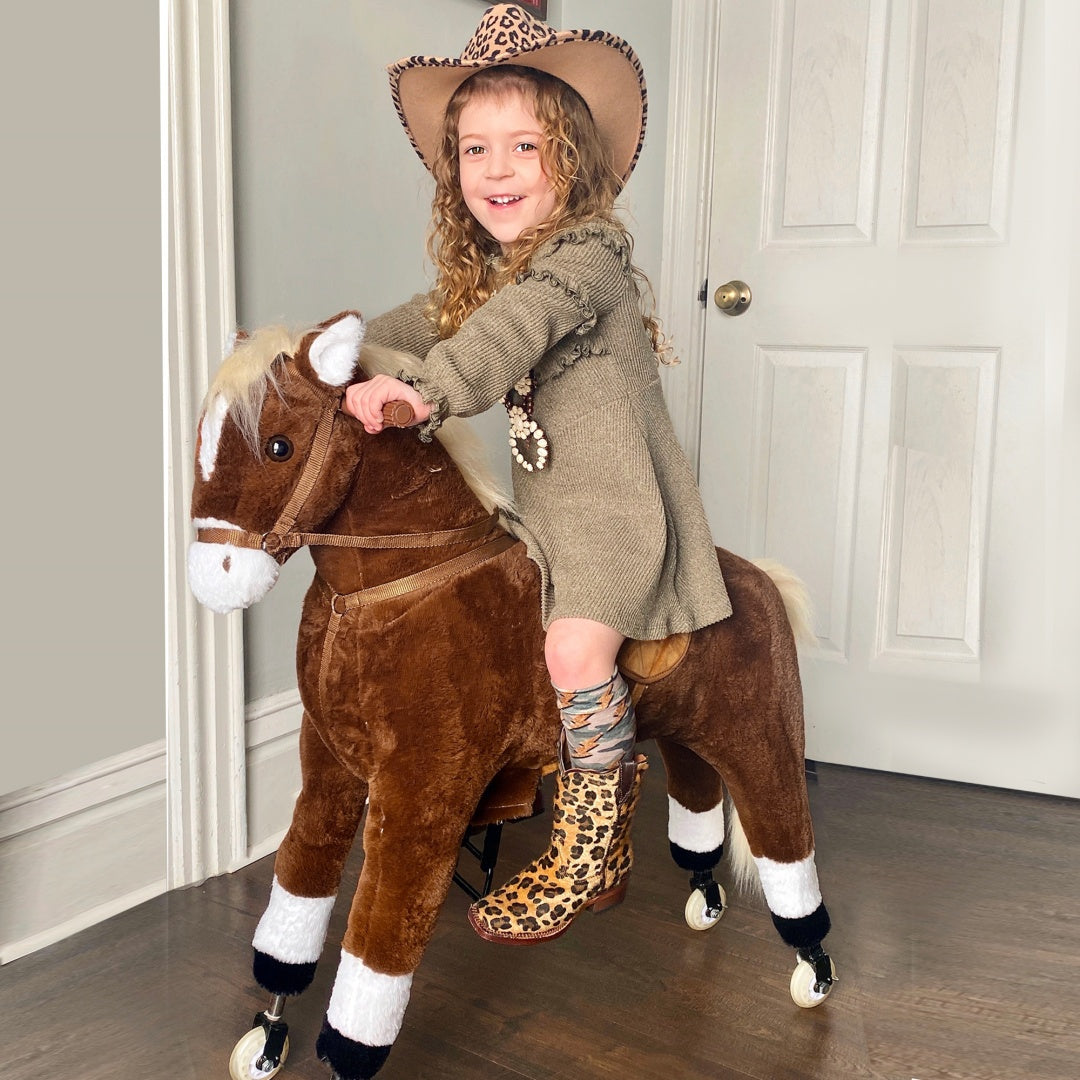 Kids Ride-On Walking Horse with Soft Plush Body - Brown
