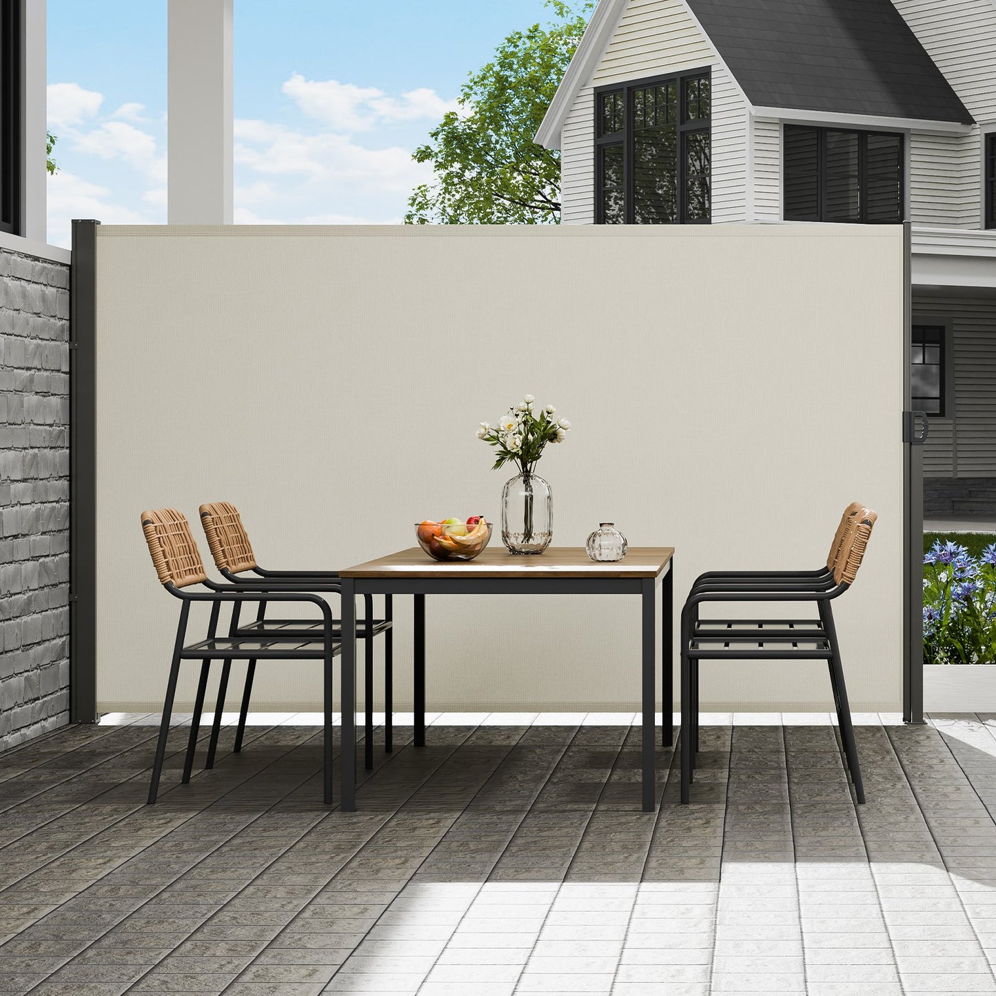 Retractable Outdoor Privacy Screen 71x138 Inches Water-Resistant Patio Shade Beige