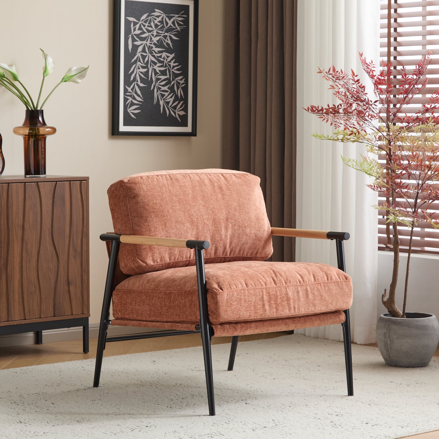 27.56 Modern Accent Chair With Plush Cushions, Minimalist Metal