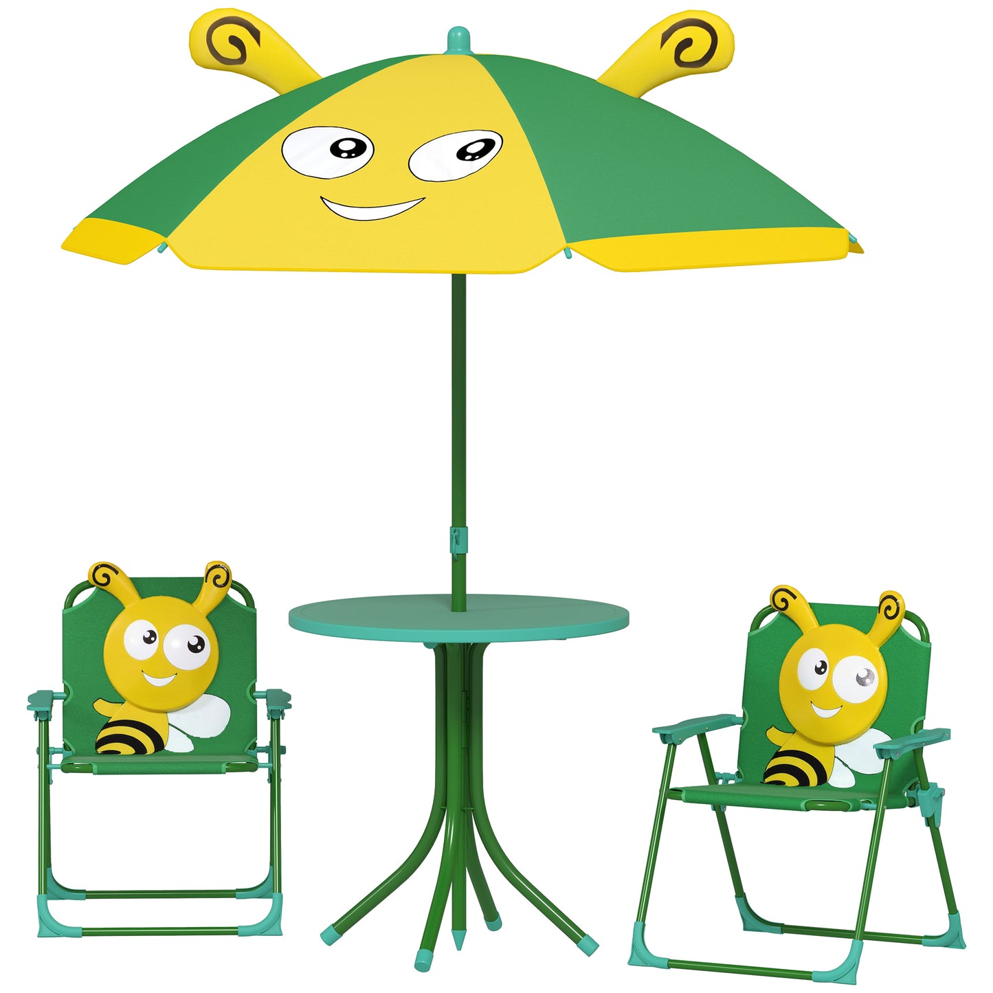 Kids Picnic Table and Chair Set with Adjustable Umbrella - Green
