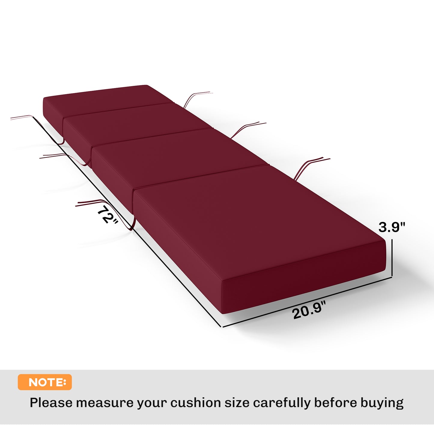 Outdoor Lounge Chair Cushion - 4" Thick, Weather-Resistant, Red, 21" x 72"