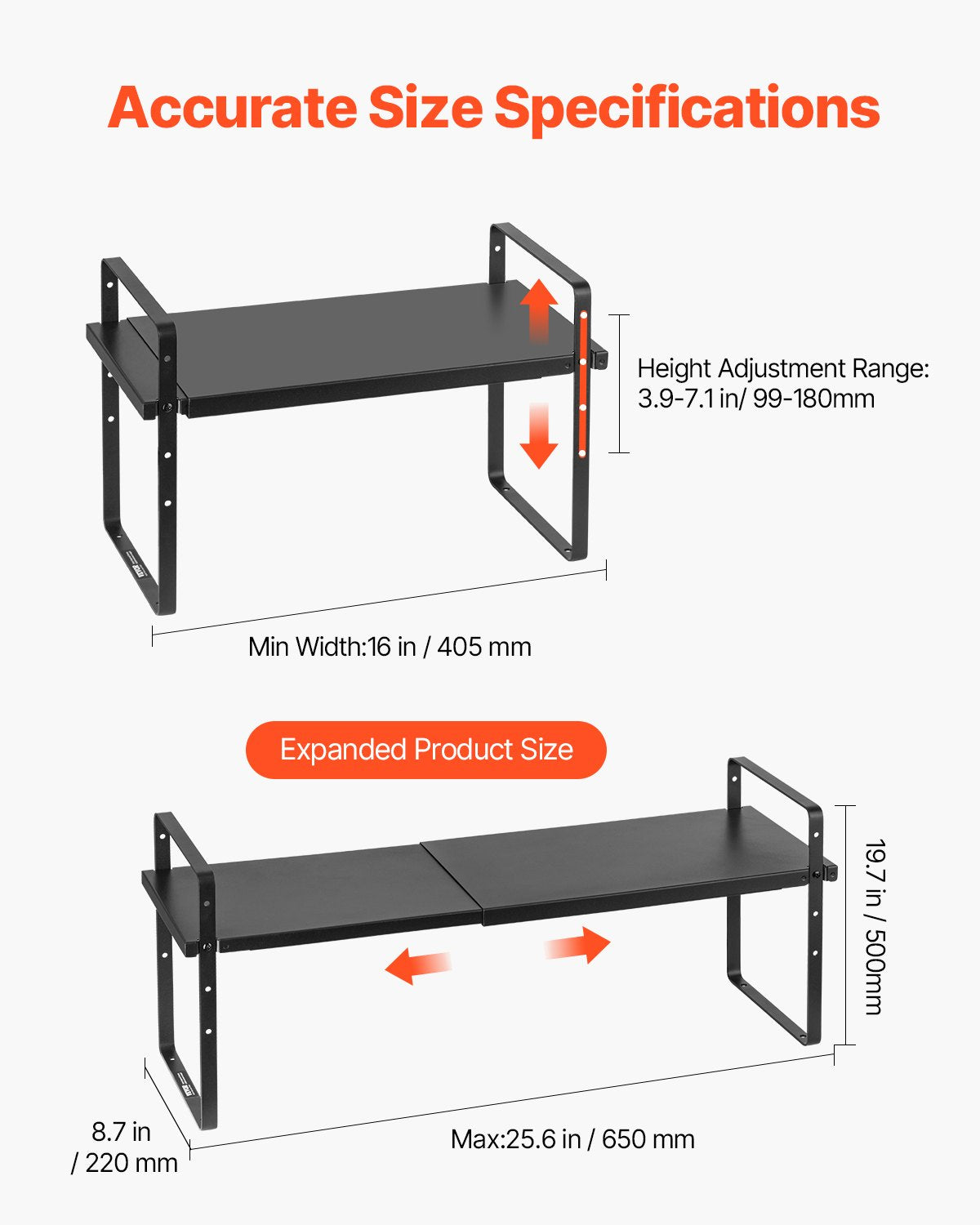 2-Tier Adjustable Kitchen Storage Organizer Shelf - Black