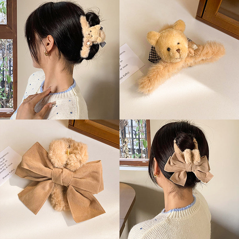 Plush Female Bowknot Shark Hair Clip - Big Head Accessory