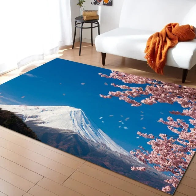 Pastel Cherry Blossom and Crescent Moon Non-Slip Flannel Floor Mat - Home Rug