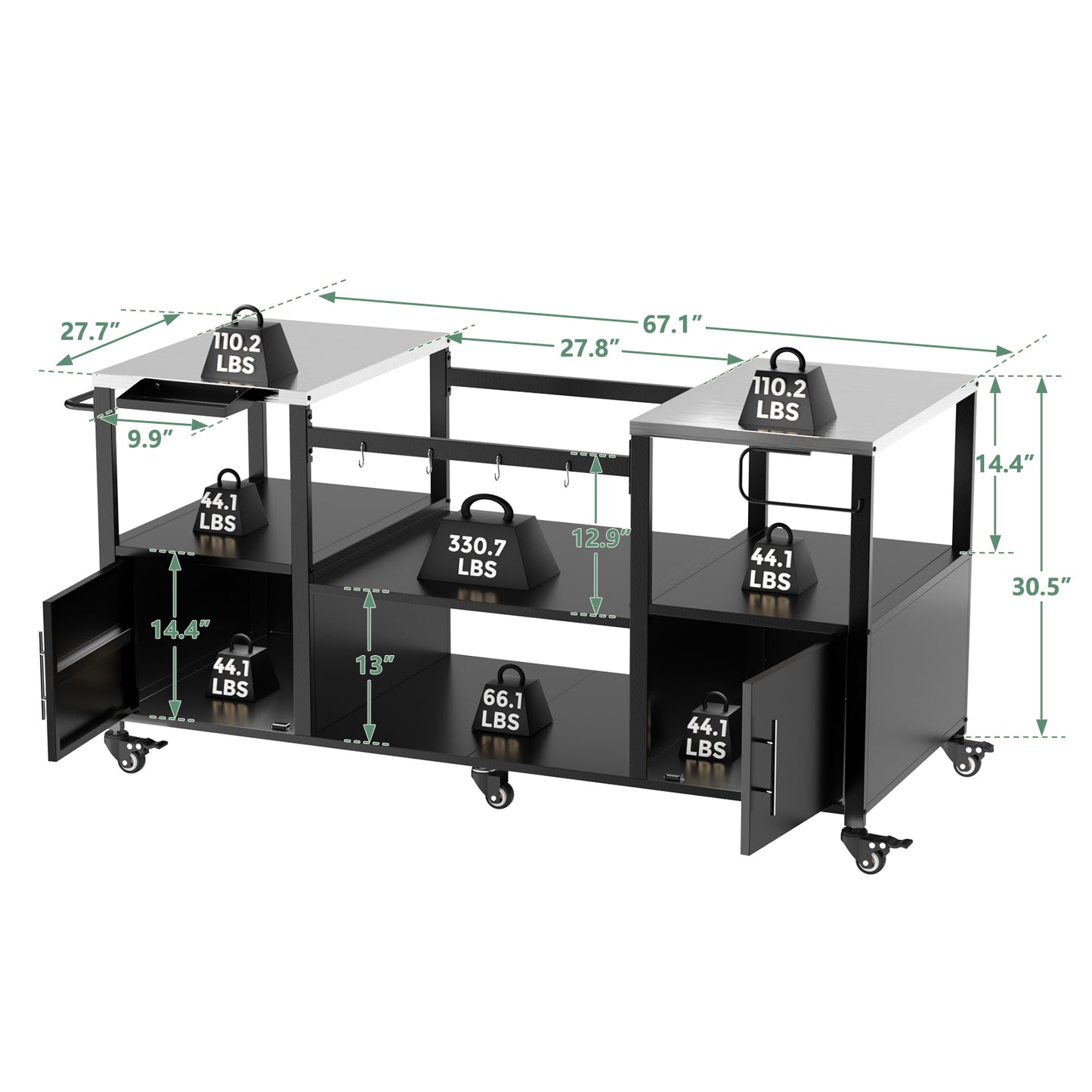 Outdoor Grill Cart for Big Green Egg & Kamado Joe - Metal BBQ Table with Storage