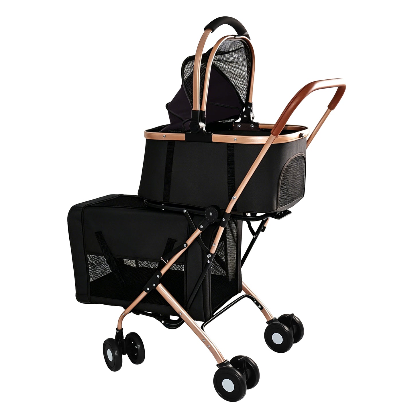 Double Pet Stroller 3-in-1 Foldable Carrier for Small & Medium Dogs Cats - Shockproof Wheels & Safety Leashes