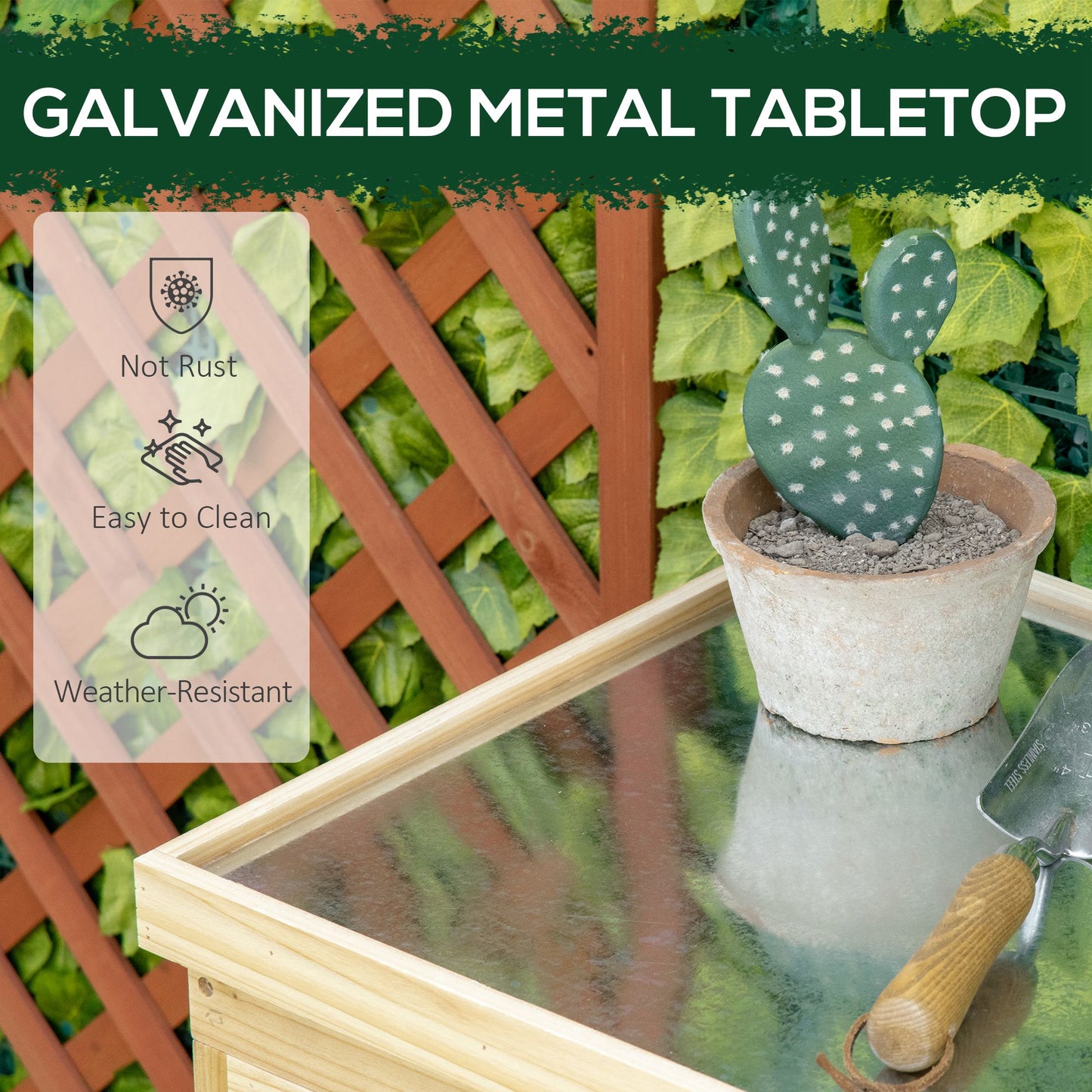 Outdoor Garden Storage Cabinet with Galvanized Steel Top - Natural Wood, 970x510x260 mm