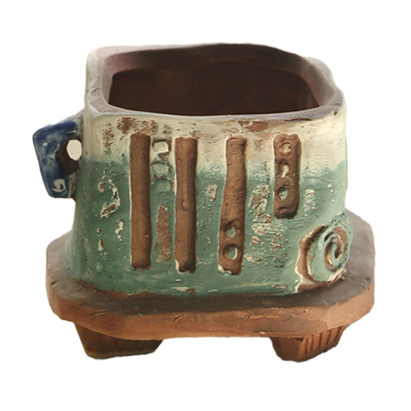 Ceramic Succulent Pot with Contrast Color Small Flower Container - Decorative Garden Planter