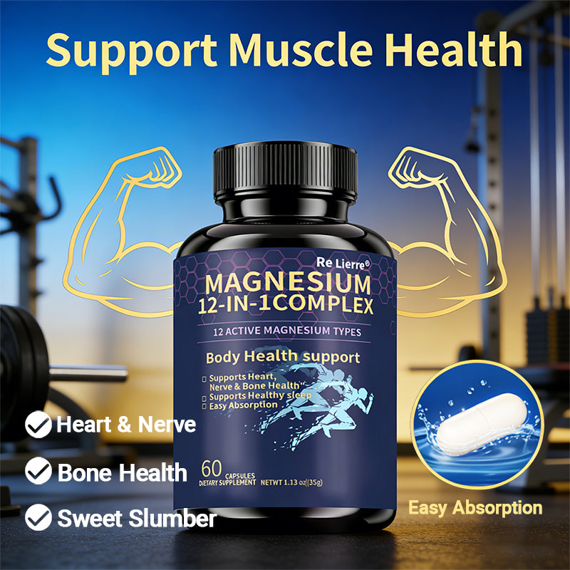 12-in-1 Magnesium Glycinate Complex - 700mg High Absorption Supplement - 60 Capsules