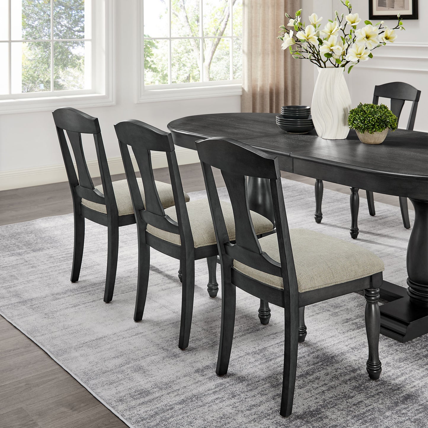 Mid Century Dark Oak Upholstered Dining Chairs - Set of 2