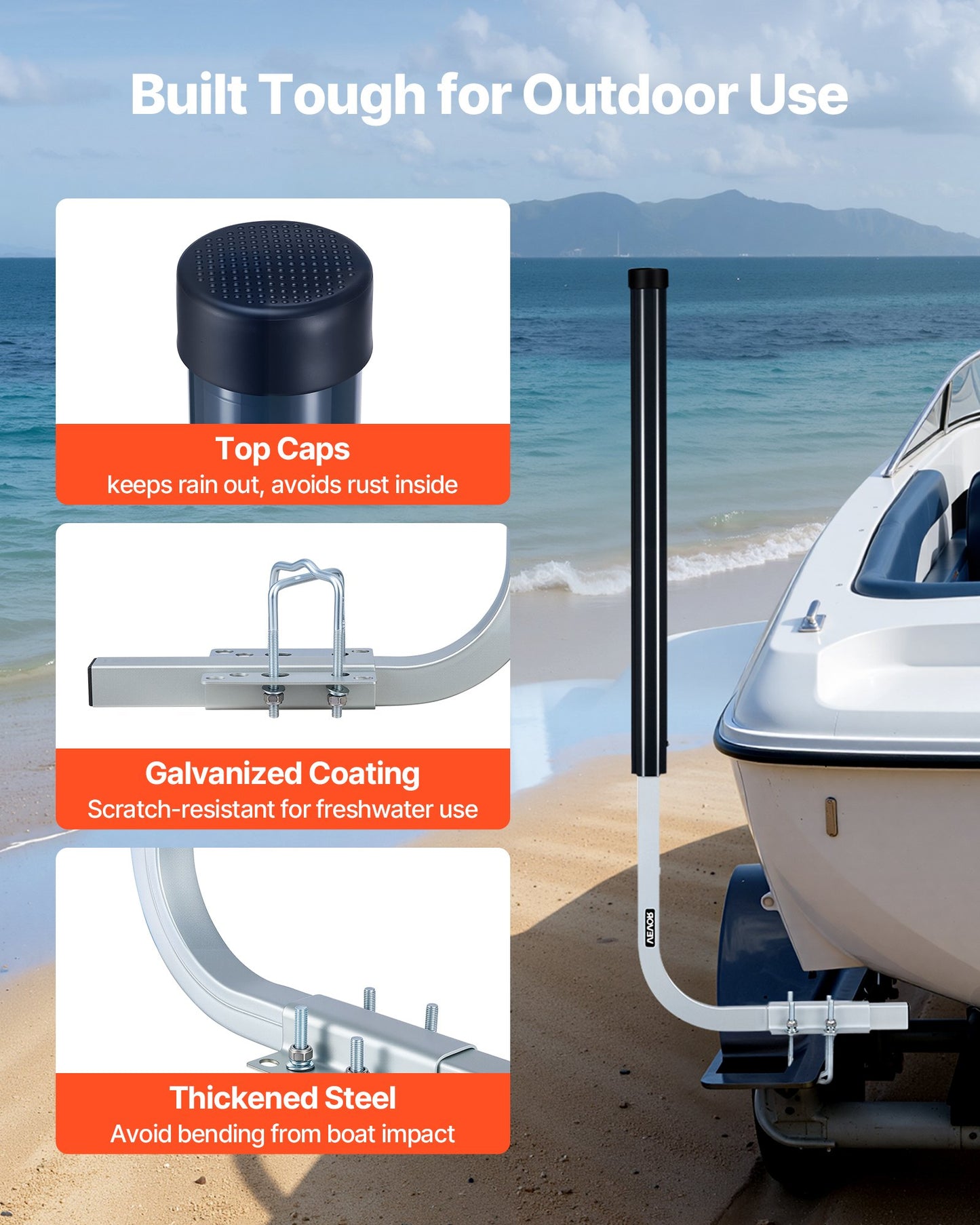 Boat Trailer Guide Poles - Adjustable 40/48 Inch Steel Guide-Ons with PVC Protectors for Ski, Fishing & Sailboats