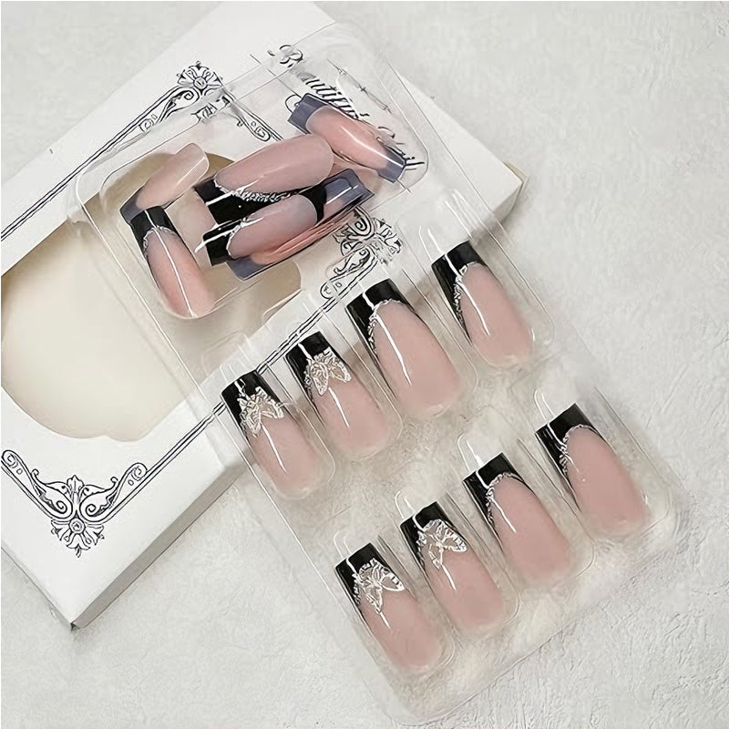 24-Piece Butterfly Press-On Nail Set - Long Square Fake Nail Tips