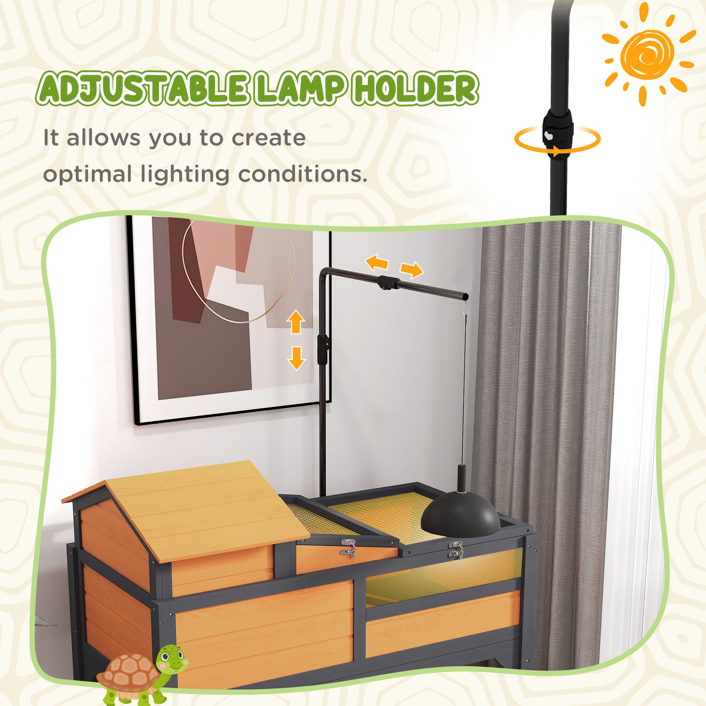 Large Wooden Tortoise Enclosure with Adjustable Lamp Holder & Storage Shelf