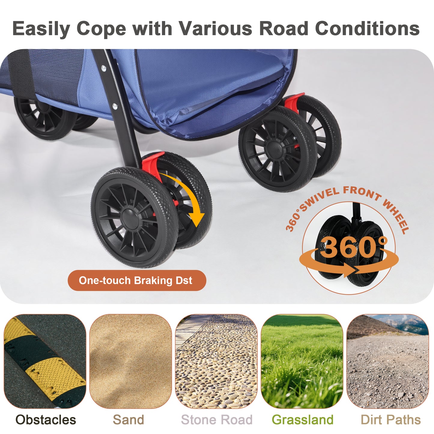 Foldable Pet Stroller with Breathable Mesh & Shockproof Wheels - Navy Blue