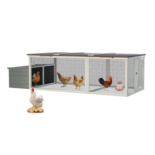 Large Wooden Chicken Coop with Run and Weatherproof Roof - Gray