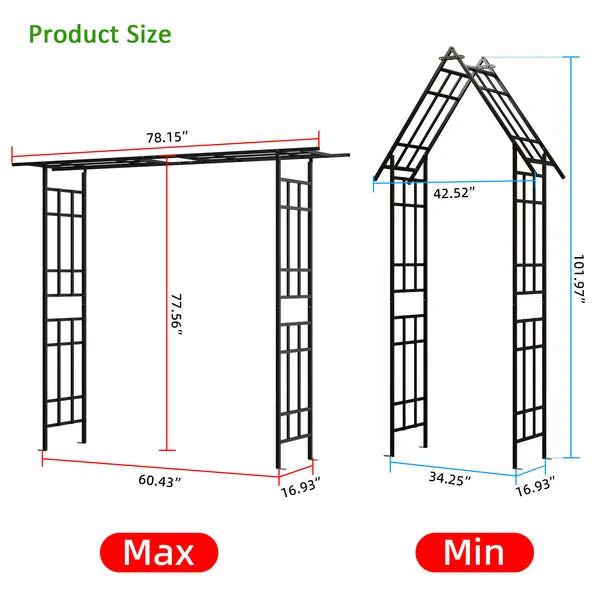 Adjustable Metal Garden Arch for Climbing Plants - Black