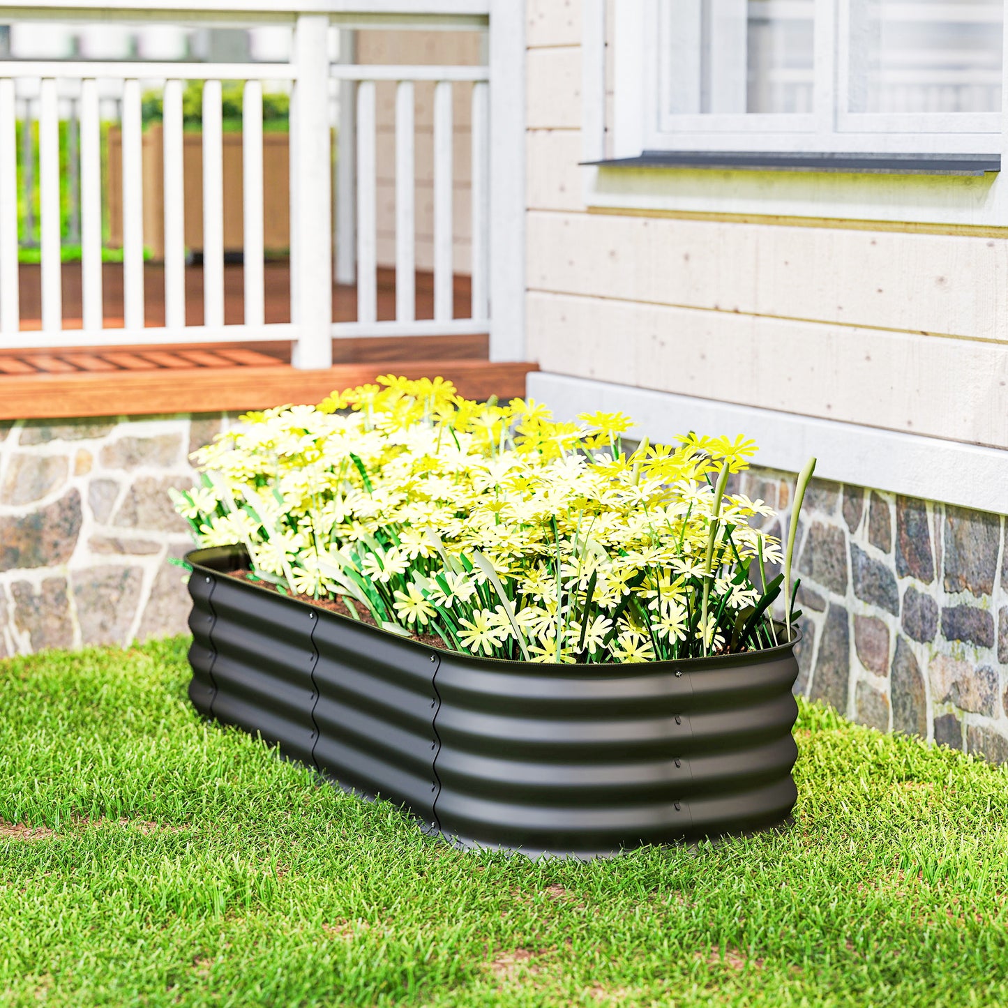 Galvanized Raised Garden Bed Kit - Metal Planter Box with Edging, Dark Gray, 595x360x170 mm