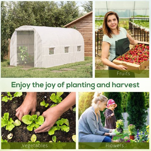 Large Walk-In Greenhouse Kit with Steel Frame and Roll-Up Windows - 15x7x7 ft