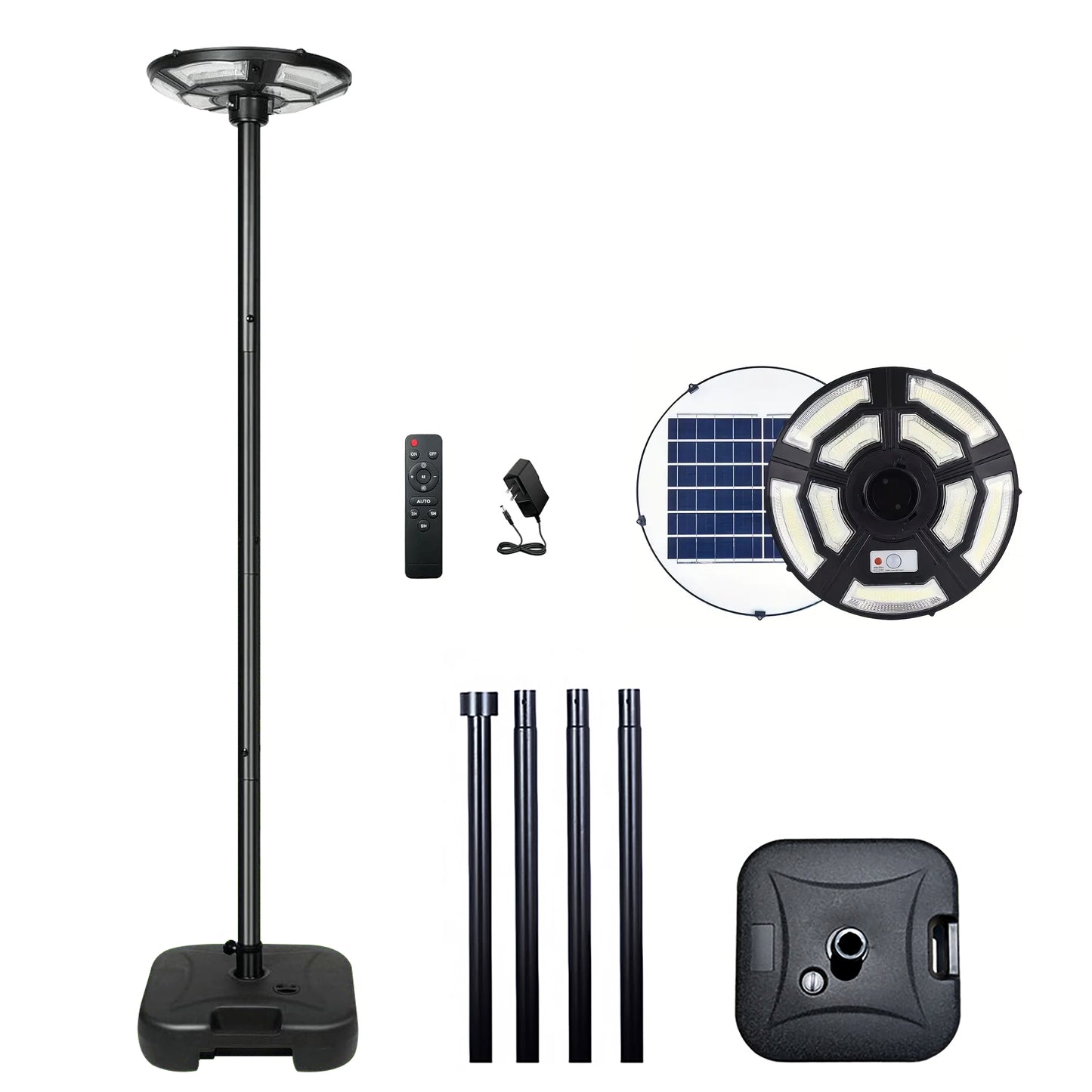 Solar LED Street Lamp with Pole - Matt Black Outdoor Light