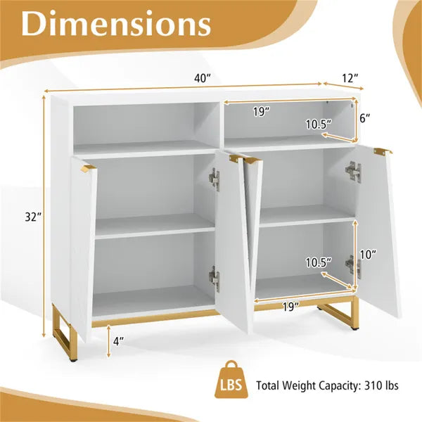 Modern White Sideboard with Irregular Doors & Gold Handles