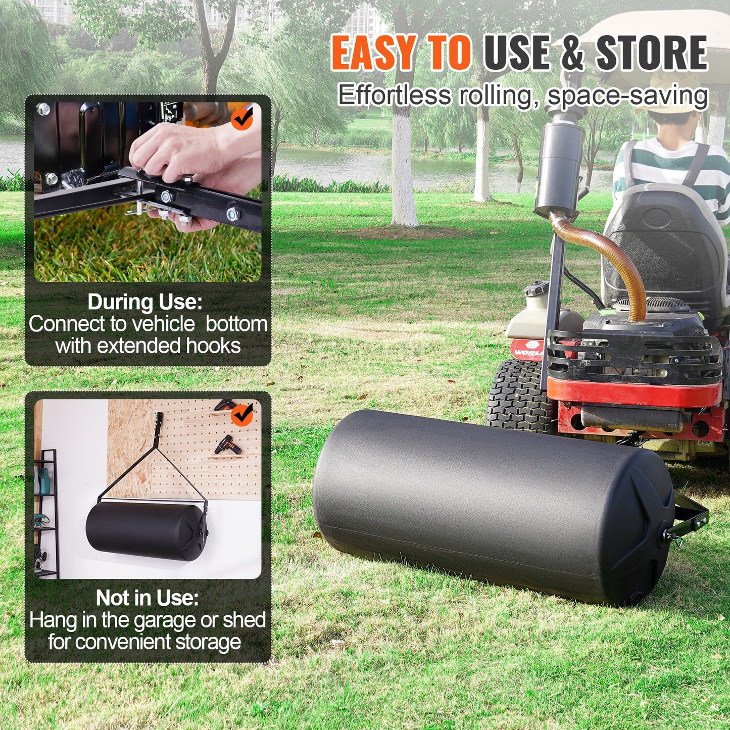 Tow Behind Lawn Roller 400lbs Sand/Water Filled Yard Sod Roller with Steel Frame