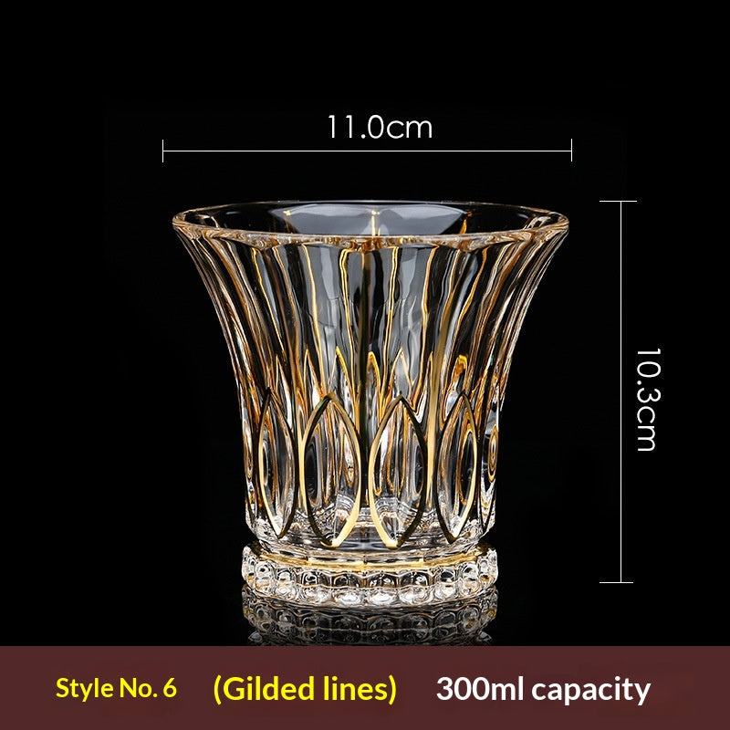 Large Gold-Trimmed Gin Crystal Glass - Vintage Drinkware for Bar & Kitchen
