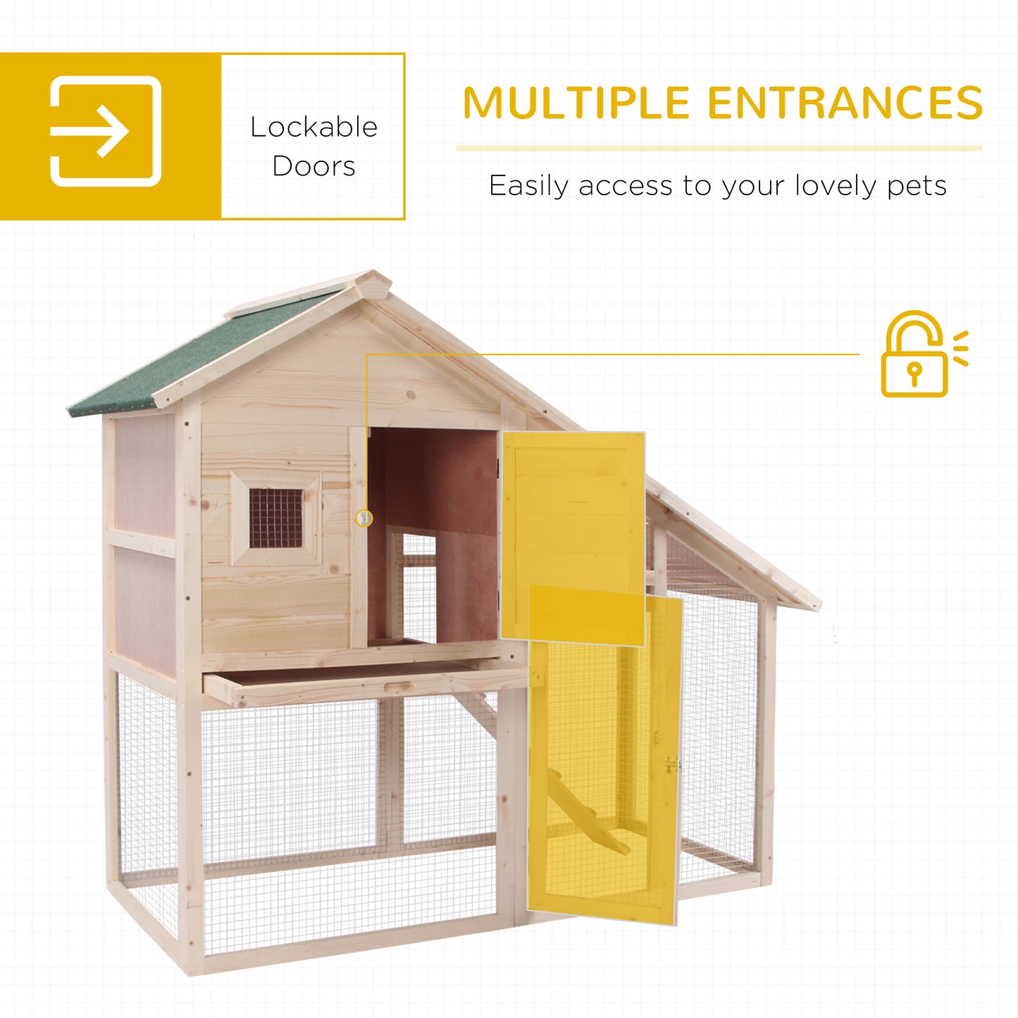 55-Inch Wooden Rabbit Hutch 2-Tier Pet Cage with Removable Tray Outdoor Enclosure