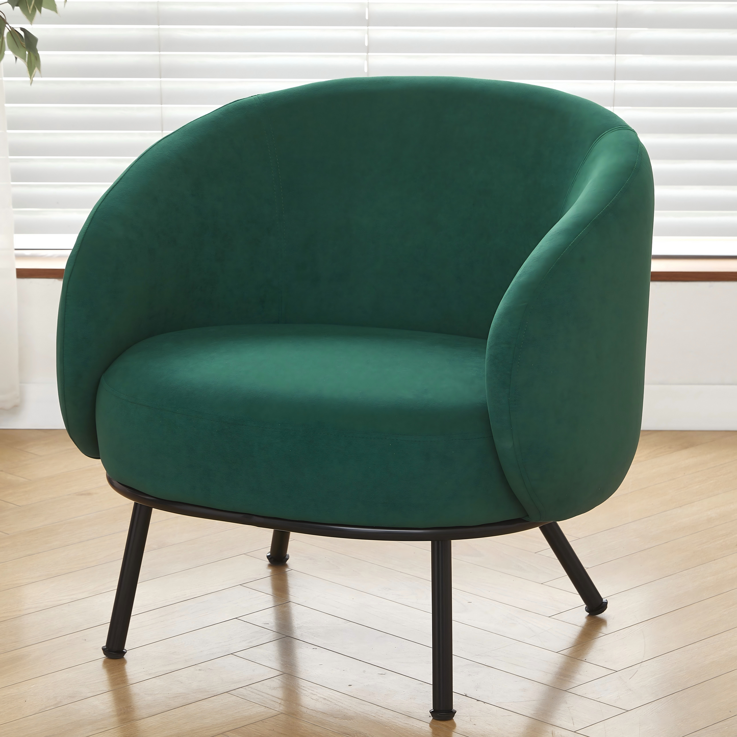 Mid-Century Modern Velvet Accent Chair, Upholstered Barrel Armchair