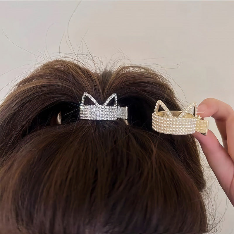 Fashion Rhinestone Hair Clip for Women - Small Anti-sagging Hair Accessory with Cat Ear & Diamond Design