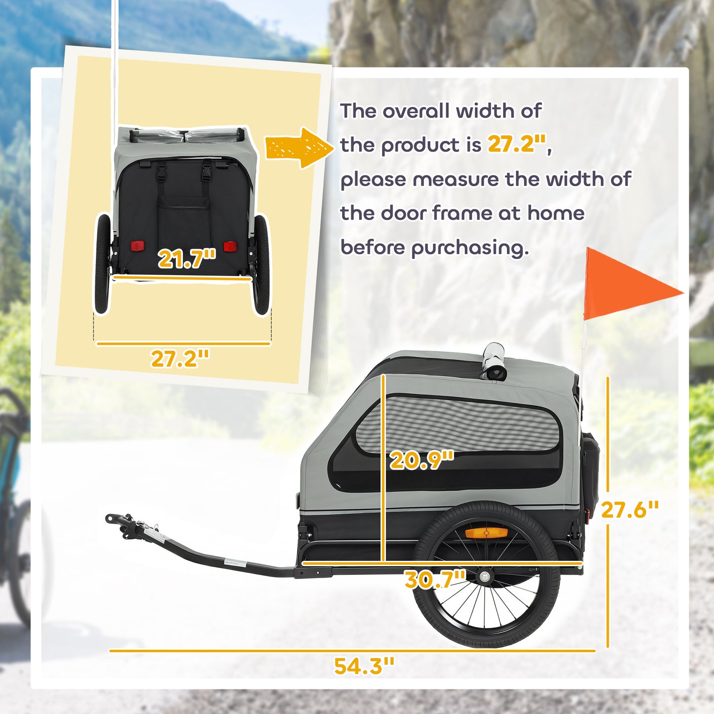 Dog Bike Trailer for Small & Medium Dogs with Ramp - Gray, Fits Most Bikes