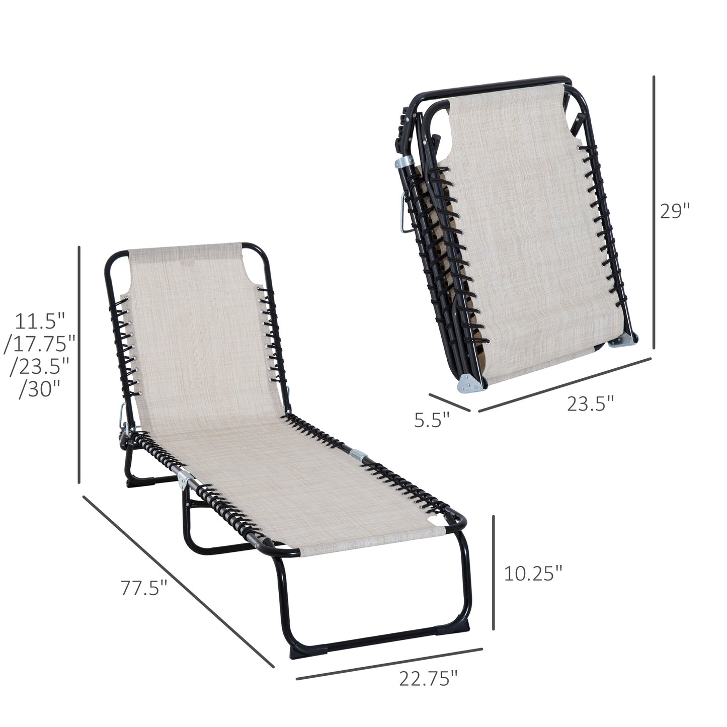 Foldable 3-Position Chaise Lounge Chair - Portable Cream White
