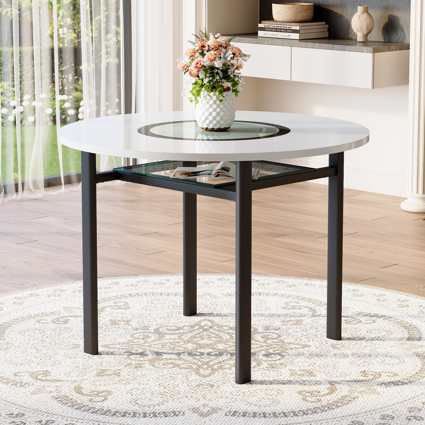 42 Inch Modern Minimalist White Desktop Round Dining Table Suitable