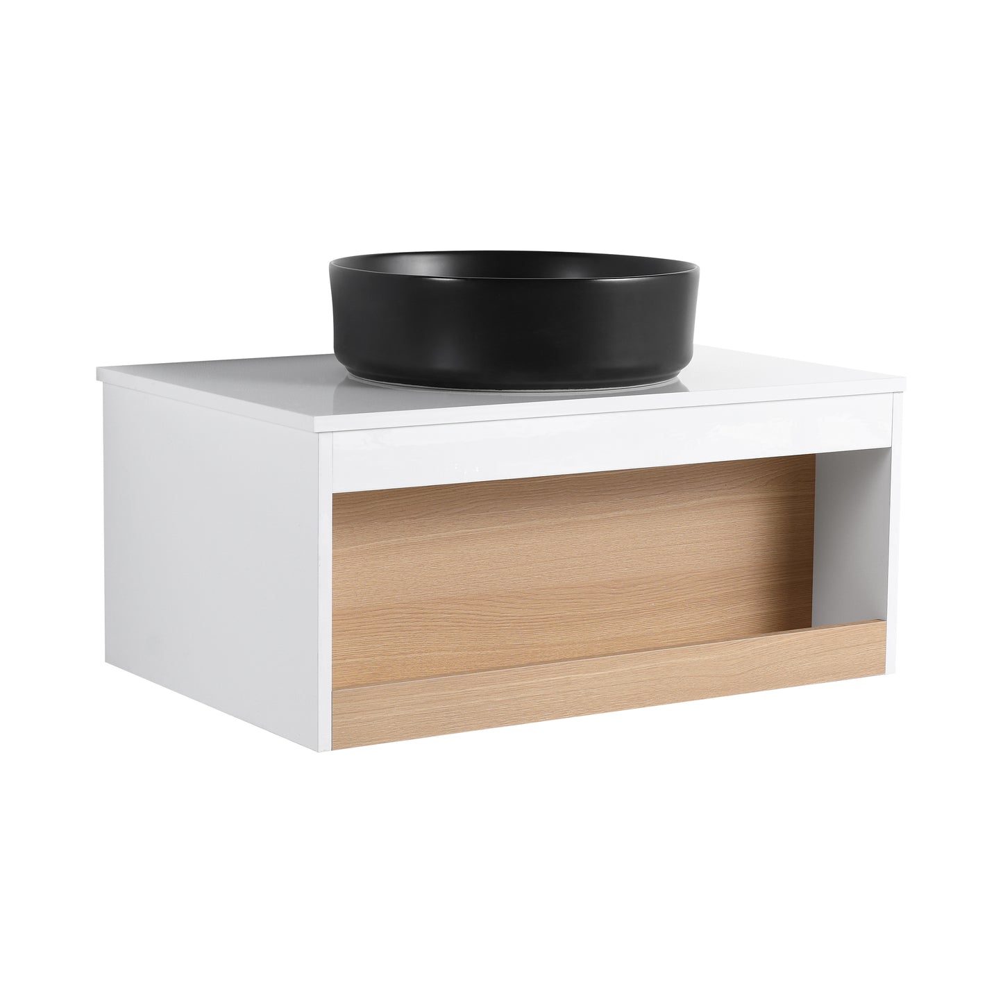 30" Floating Bathroom Vanity with Round Vessel Sink - White