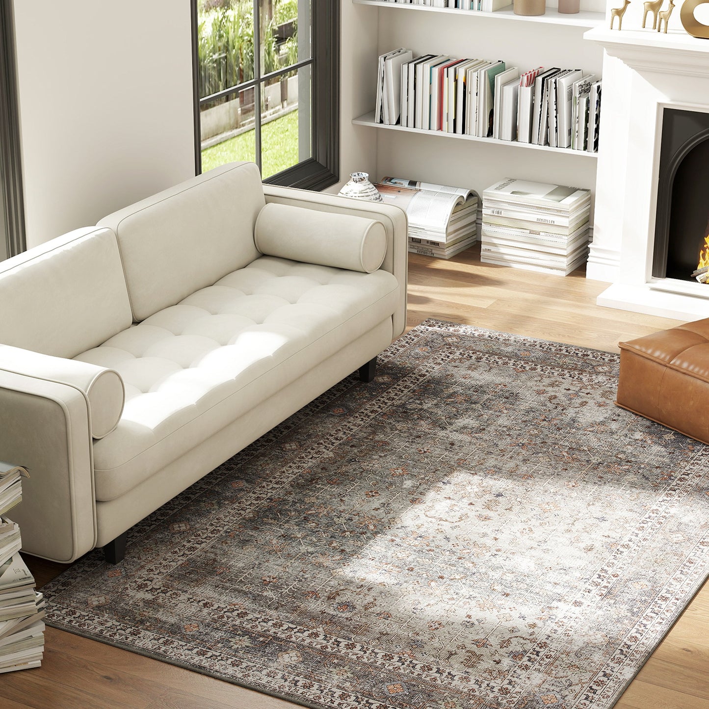 Machine Washable Non-Slip Area Rug 5x7 - Dark Mixed-Brown