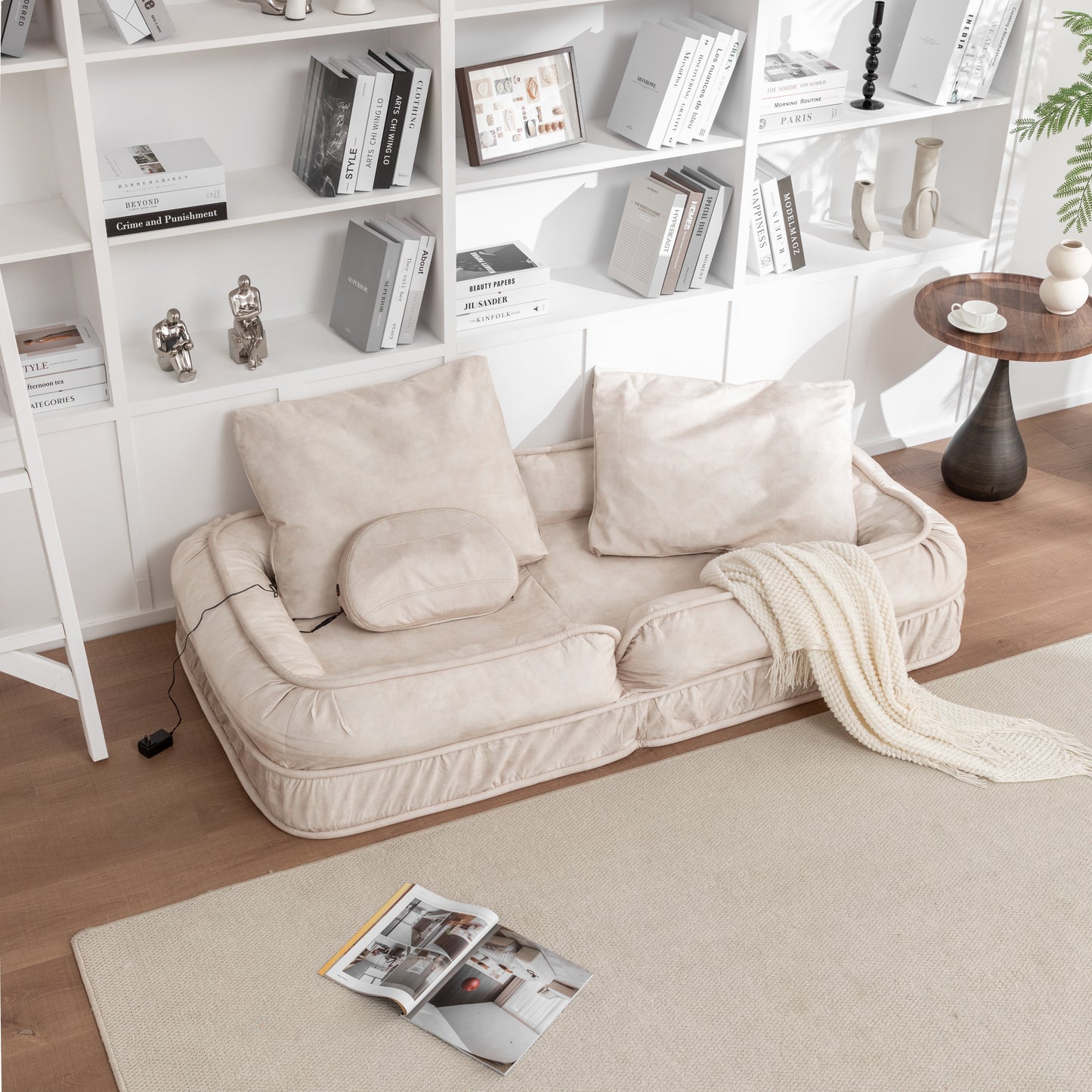 Multi-Position Pet Lounge Sofa with Massage Pillow - Beige