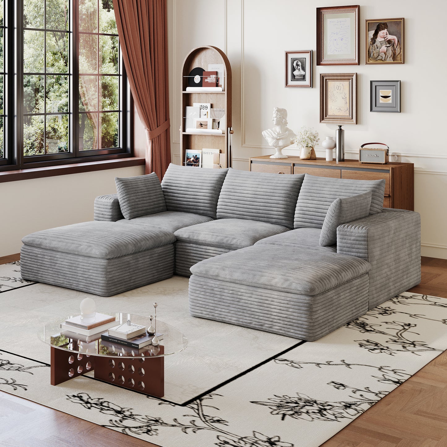 102" Cloud Sofa - Modular Corduroy Fabric Couch, Grey