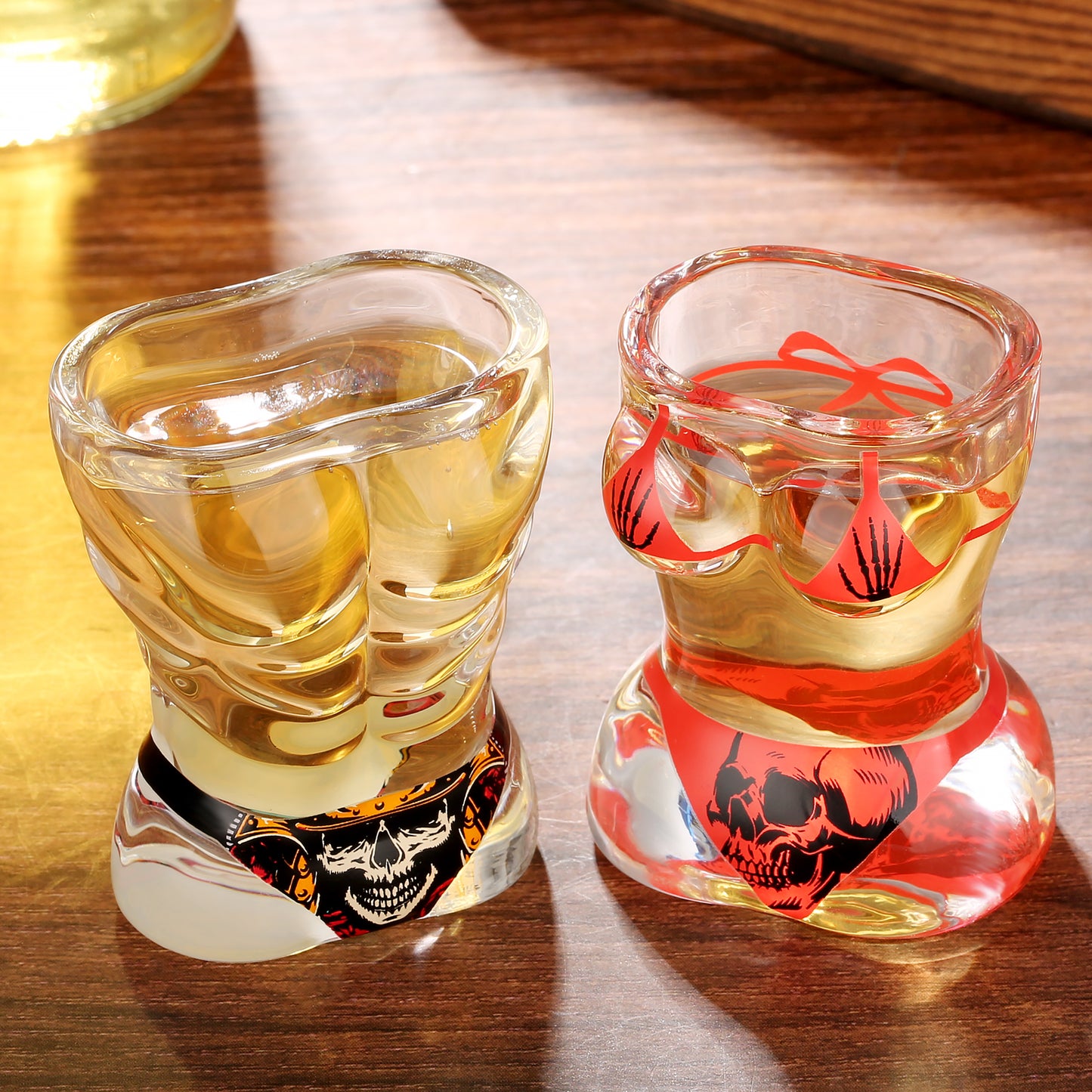Black and Red Skull Style Wine Glasses - Set of 2