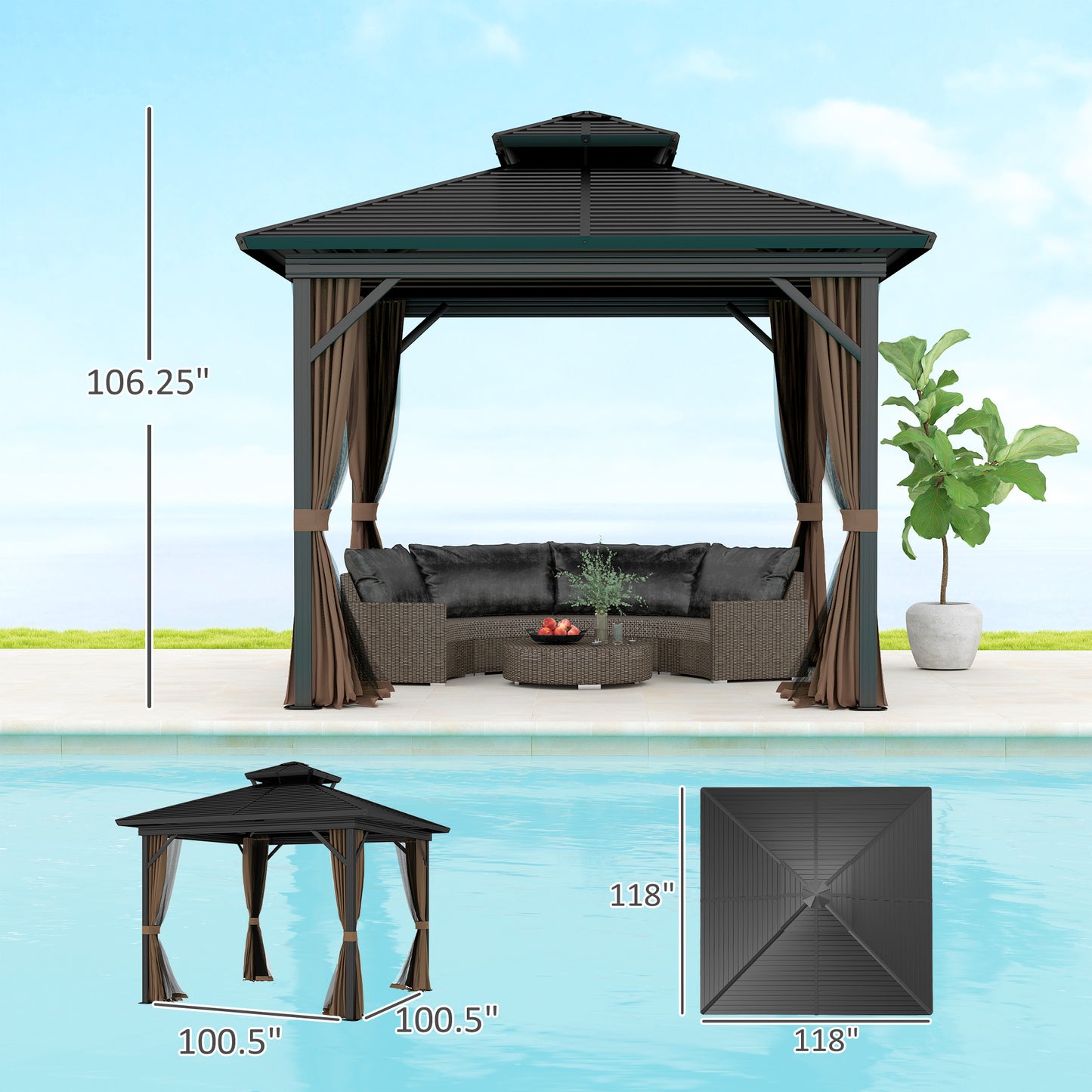 10x10 Hardtop Gazebo with Aluminum Frame and Metal Roof