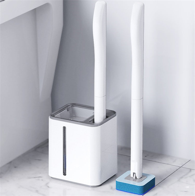 Disposable Toilet Brush with Long Handle and Replacement Head - White Grey