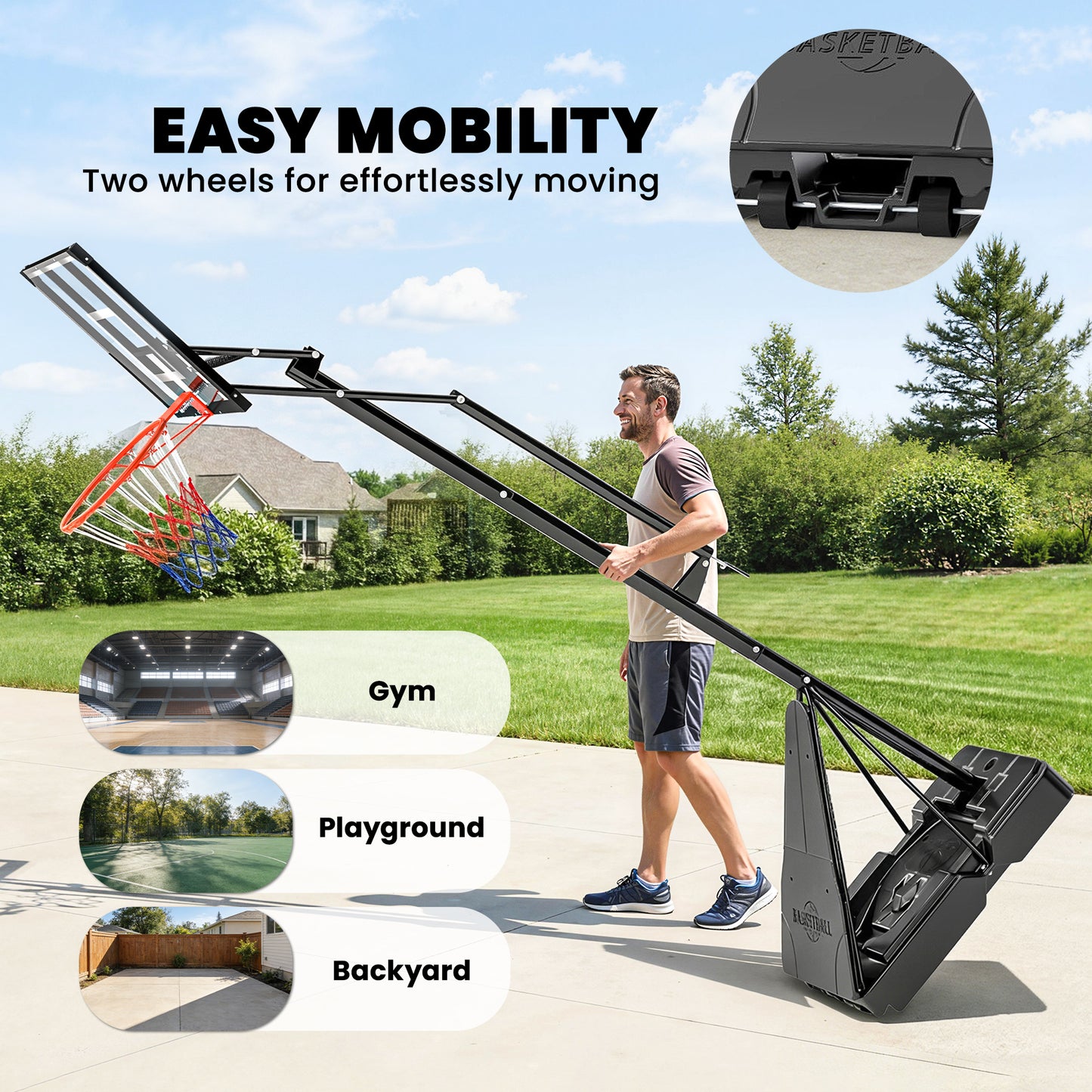 Adjustable Portable Basketball Hoop with 47" Backboard - Black