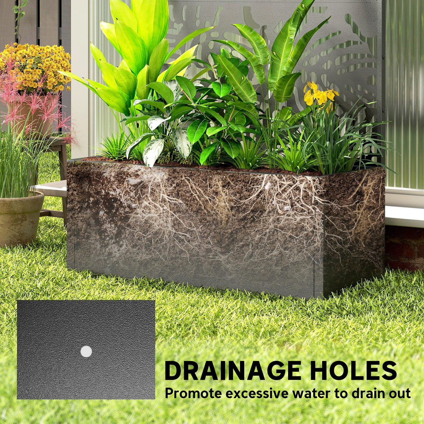 Black Metal Garden Planter Box with Trellis for Vertical Gardening