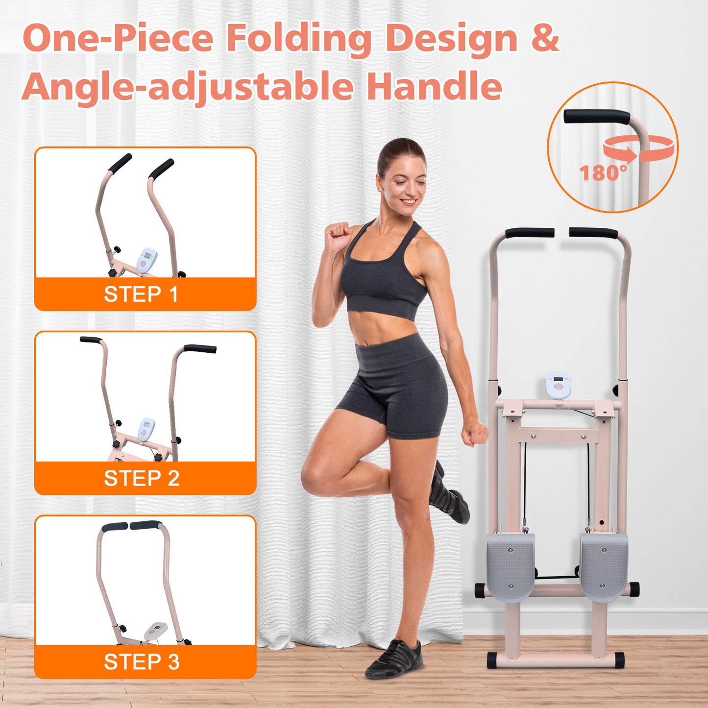 Folding Vertical Stair Stepper Cardio Machine - Pink & White