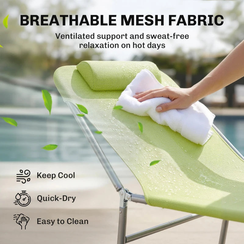 Folding Chaise Lounge Chair - Outdoor Tanning with Pillow, Green