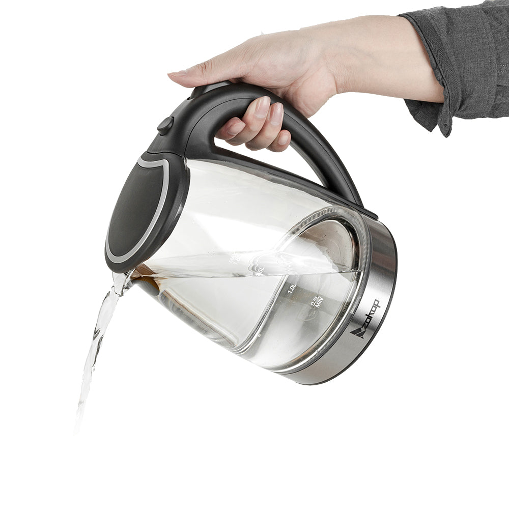 1.8L Electric Glass Kettle with Blue LED, Auto Shut-Off, 1500W