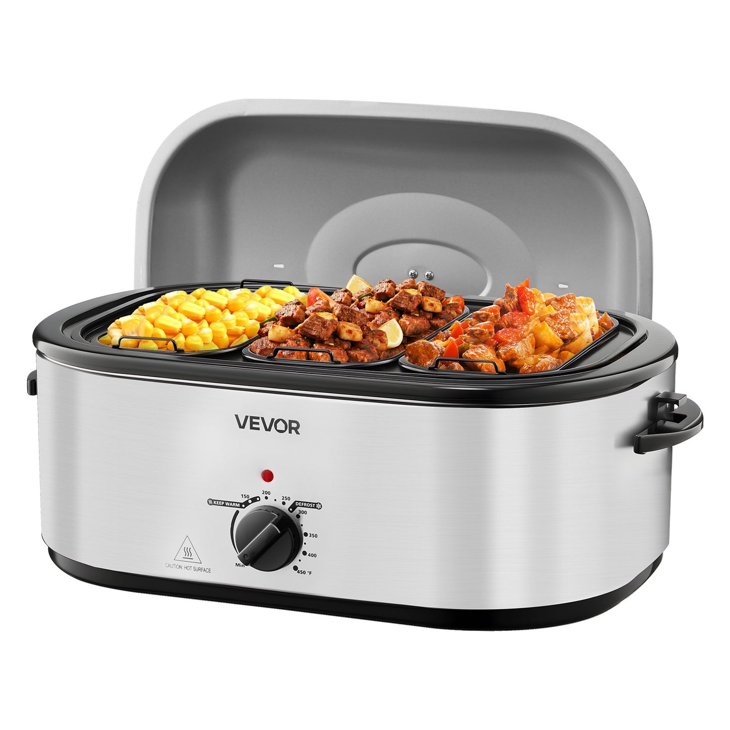 24QT Electric Roasting Pan with Buffet Server and 3-Section Tray - Silver Kitchen Appliance