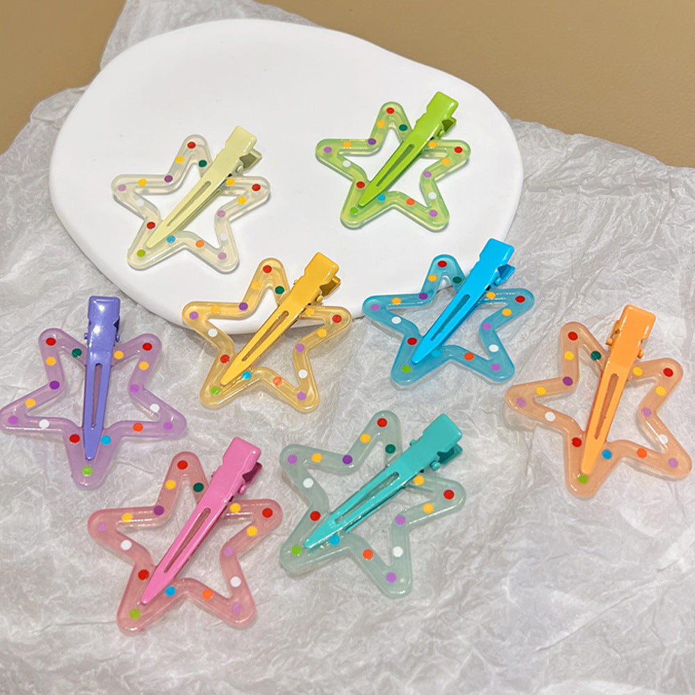 Women's Polka Dot Hair Barrettes with Star Design, Assorted Colors
