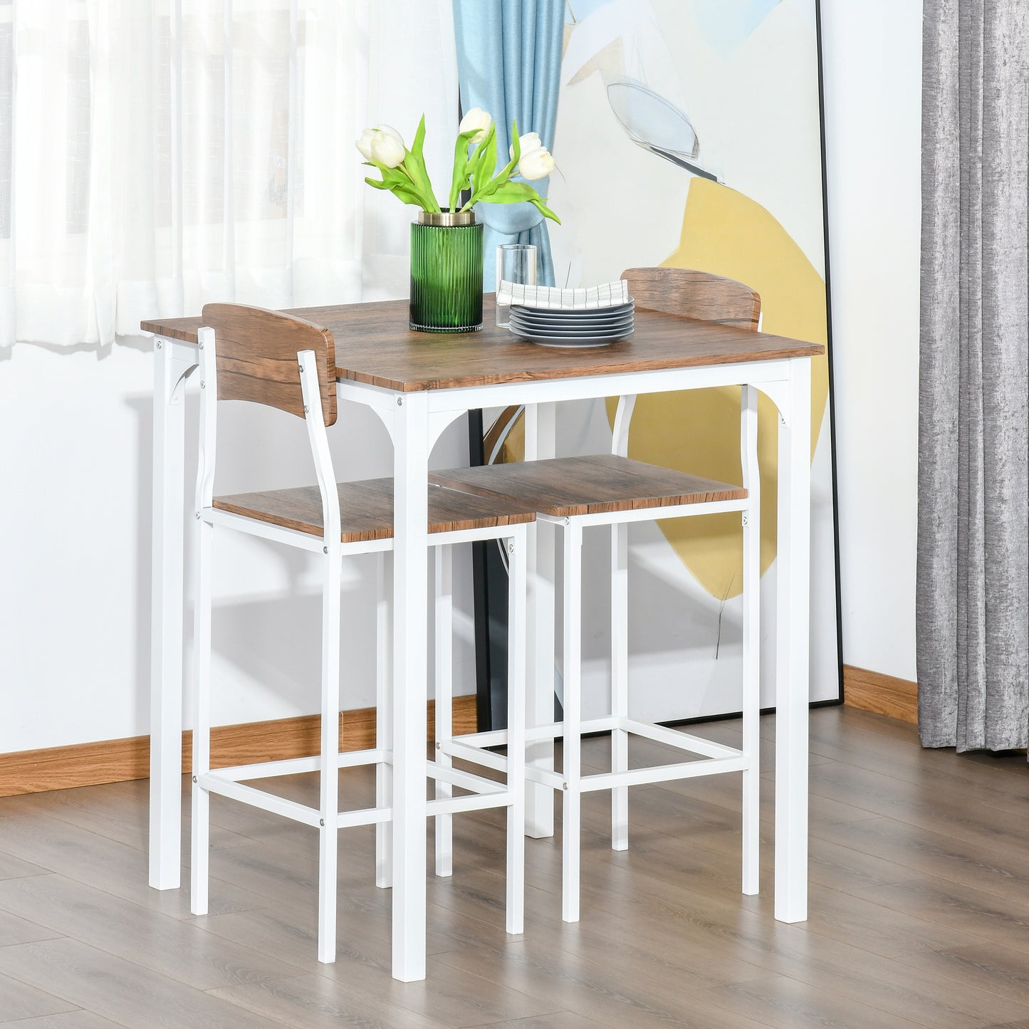 3-Piece Industrial Counter Height Dining Table Set - White