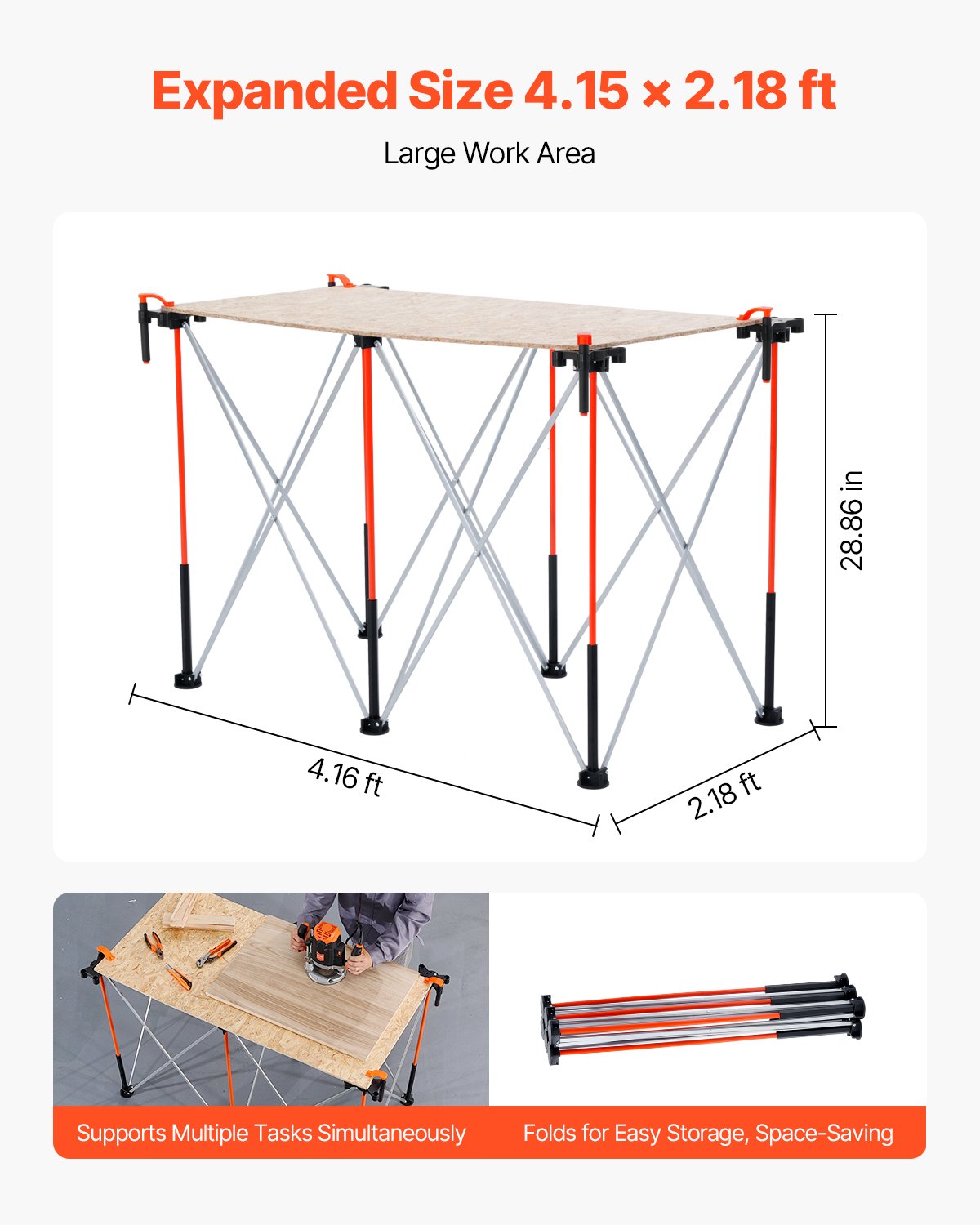 Portable Folding Workstand 4.15x2.18ft, 2500lbs Capacity, Aluminum Support